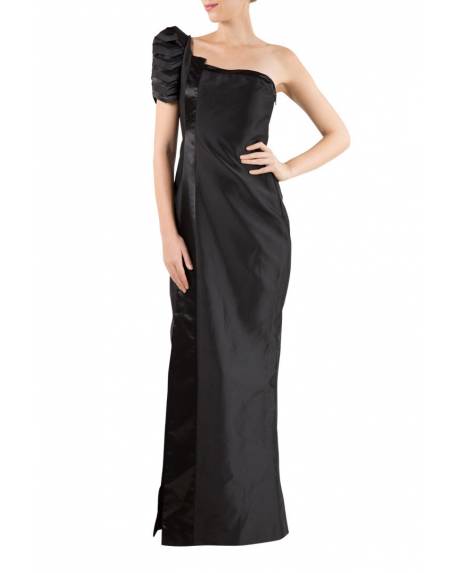 black-silk-structured-gown-with-one-shoulder-pleated-sleeve