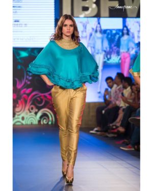 Blue cape with golden embroidery & golden silk trouser