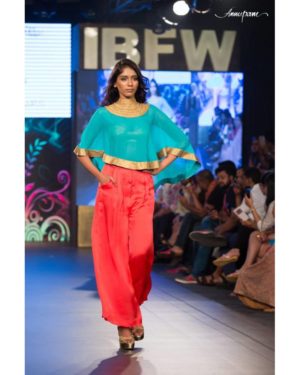 Blue chiffon cape with golden embroidery golden inner & pink satin palazzo