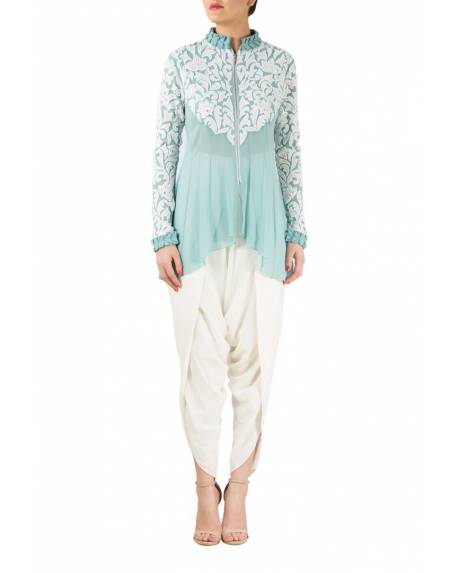 blue-embroidered-georgette-panelled-kurta-with-white-georgette-dhoti