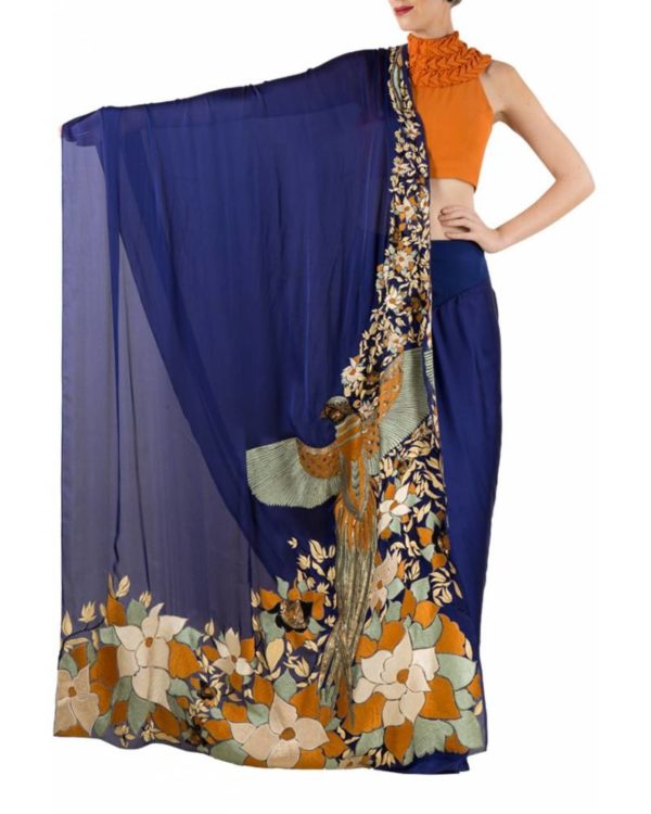 blue-silk-georgette-saree-with-floral-bird-embroidered-textured-neck-orange-blouse (1)