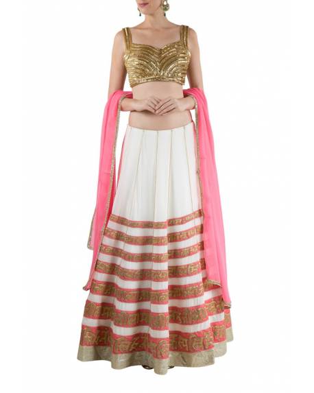 cream-akshar-panelled-embroidered-silk-georgette-skirt-with-golden-embroidered-blouse-pink-dupatta