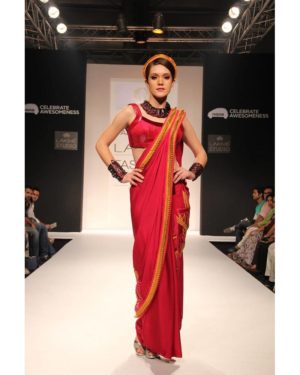 Dark pink maroon prestitched satin silk saree with texture on border & embroidered blouse