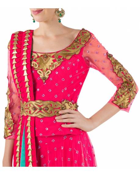 fuschia-pink-net-choli-skirt-set-with-textured-dupatta-embroidered-belt (2)