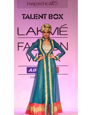 Green georgette textured anarkali with akshar embroidery on pink border trouser & golden blouse