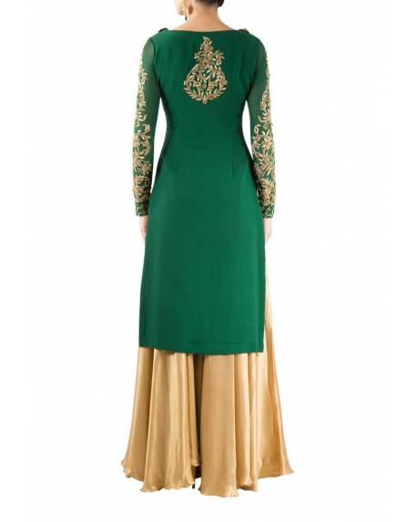 green-hand-embroidered-georgette-kurta-with-golden-silk-satin-palazzo-plain-gold-dupatta (1)