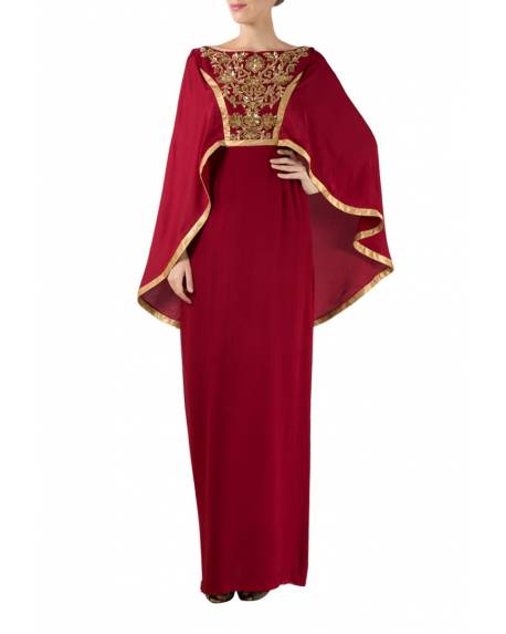 maroon-georgette-capegown-with-golden-hand-embroidery