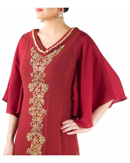 maroon-georgette-kurta-with-hand-embroidery-golden-palazzo-plain-gold-dupatta (1)