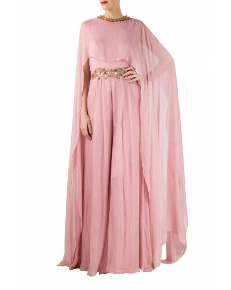 onion-pink-flat-chiffon-cape-jumper-with-embroidery-on-waist