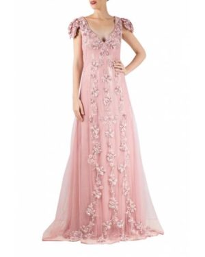 Onion pink net sequence gown with all over hand embroidery