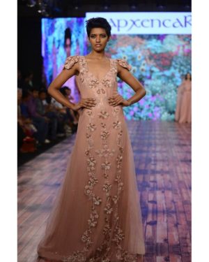 Onion pink net sequence gown with all over hand embroidery