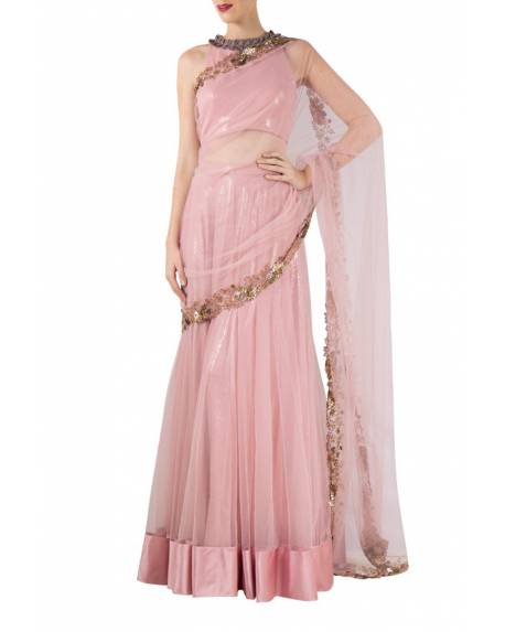 onion-pink-net-sequence-skirt-saree-with-embroidery-border