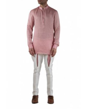 Onion pink satin cotton kurta with jodhpuri pants