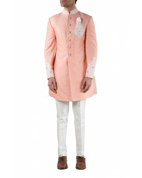 peach-sherwani-with-white-trouser-and-white-pocket-square (1)