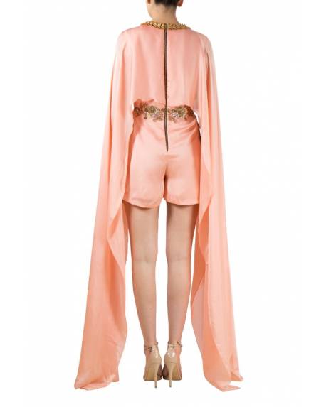 peach-silk-satin-cape-short-jumper-with-embroidered-waistband
