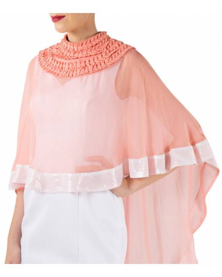 peach-textured-flat-chiffon-cape-with-white-dress (2)