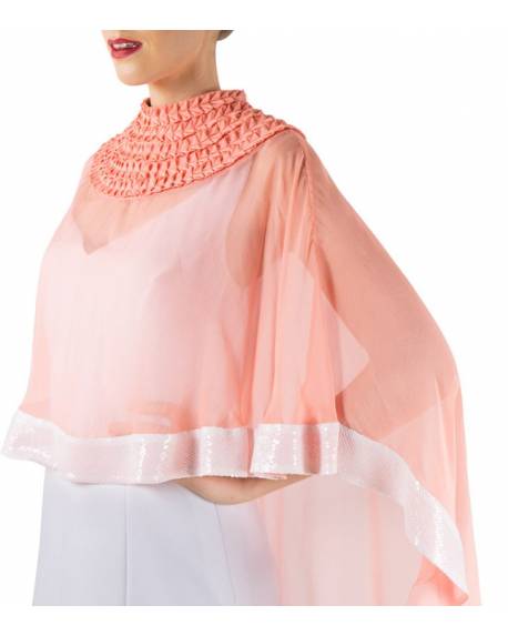 peach-textured-flat-chiffon-cape-with-white-gown (1)