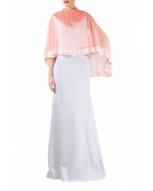 Peach textured flat chiffon cape with white gown