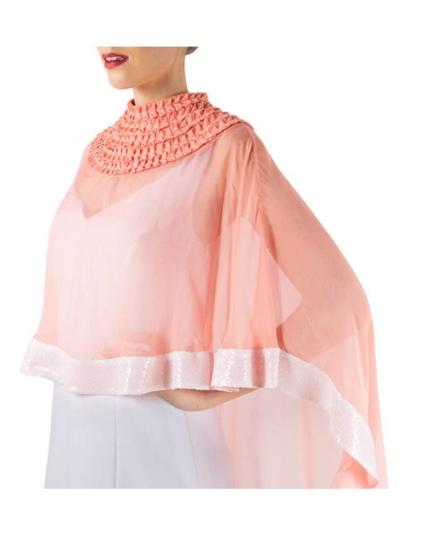 peach-textured-flat-chiffon-cape-with-white-gown (3)