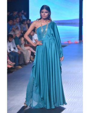 Peacock green satin silk gown