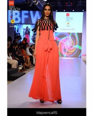 Pink georgette jumper with black brick textured cape