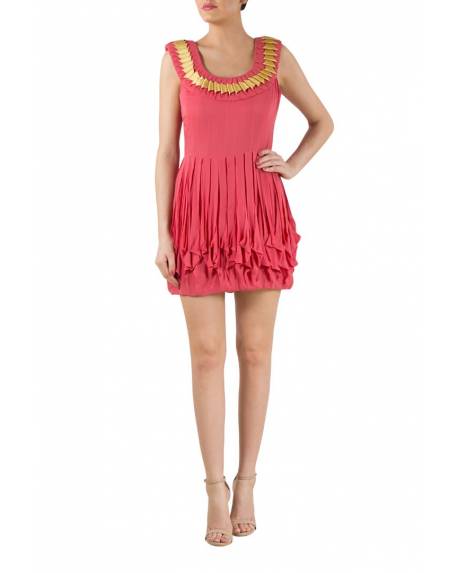 pink-georgette-panelled-dress-with-gold-texture-on-neckline
