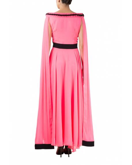 pop-pink-georgette-gown-with-texture-insert-on-neckline-cape (1)