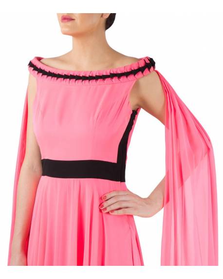 pop-pink-georgette-gown-with-texture-insert-on-neckline-cape (2)