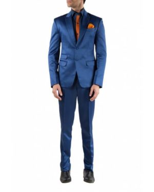 Royal Blue jacket with blue shirt, trouser and rust pocket square