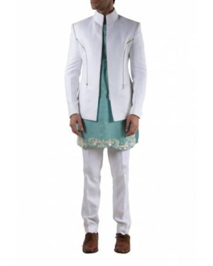 White bandhgala with embroidered kurta and trouser