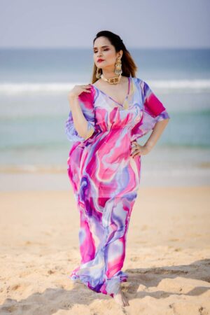Marble print georgette gown with jersey inner