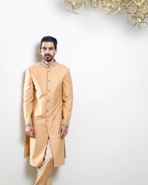 Gold all over embroidery kurta with zardosi embroidery and gold churidar