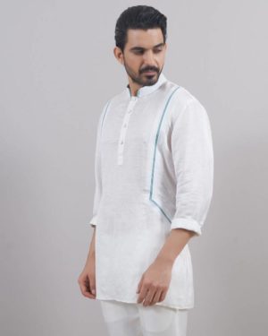Linen Short Kurta With Piping Detail
