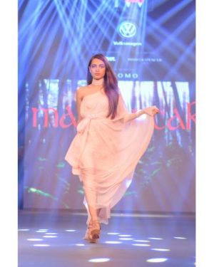 Baby pink chiffon drape dress with belt and choker