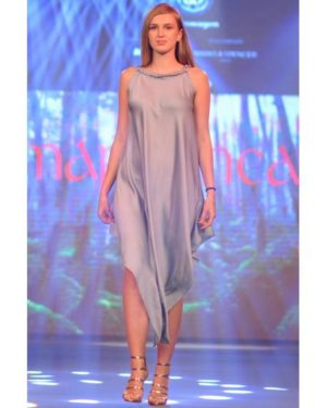 Still grey resort dress with texture on neck